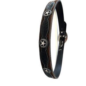 Larry Mahan Western Cow Hair Leather Star Concho Belt